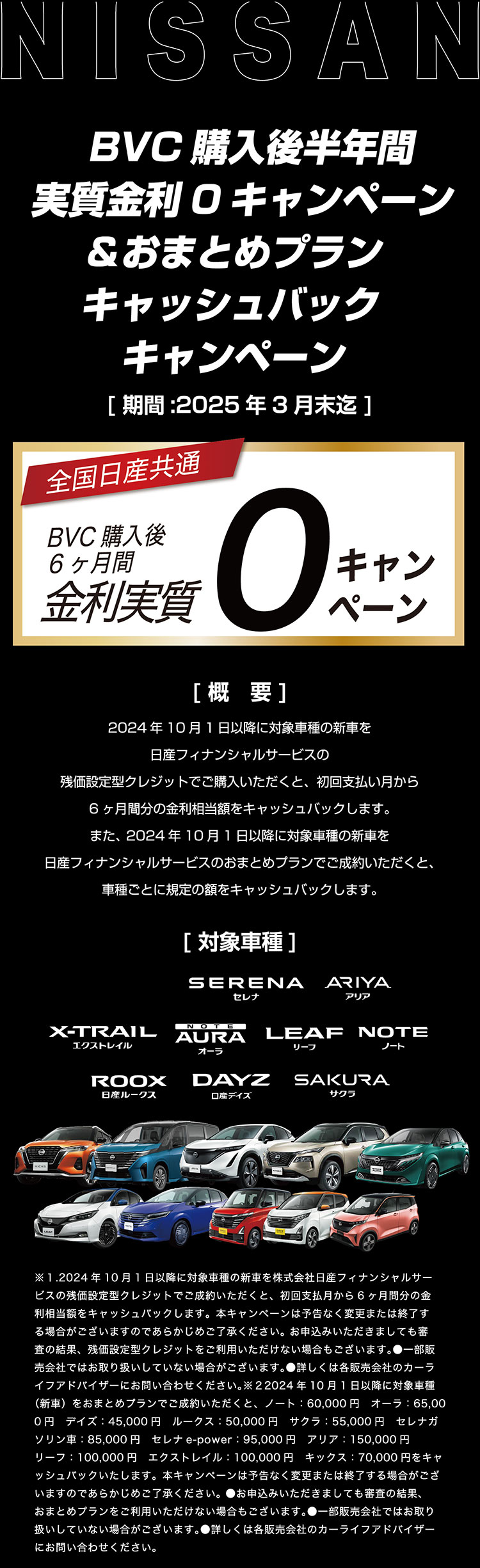 BVC購入後半年間実質金利0キャンペーン＆おまとめプランキャッシュバックキャンペーン